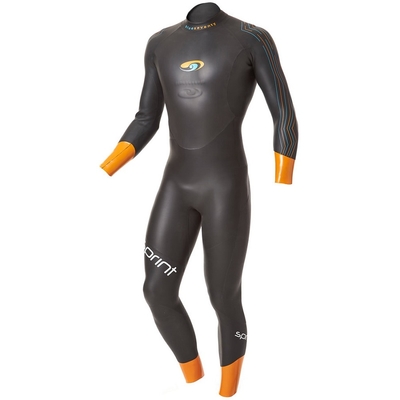 Os homens do Triathlon da sinergia alisam a luva completa do roupa de mergulho do neopreno da pele para a natação da água aberta fornecedor
